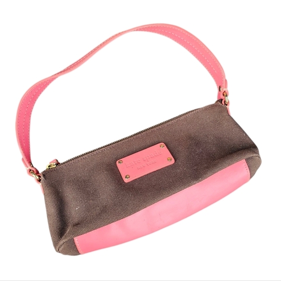 Vintage Y2k Kate Spade New York Brown Canvas Small barrel Pia Baguette Bag - Picture 2 of 9